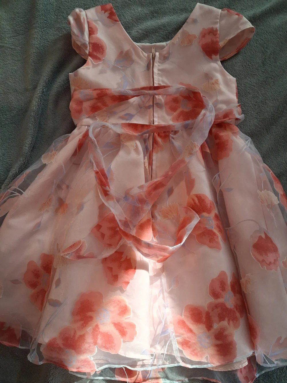 Rare Editions Coral Floral Organza Party Dress with Beaded Waist